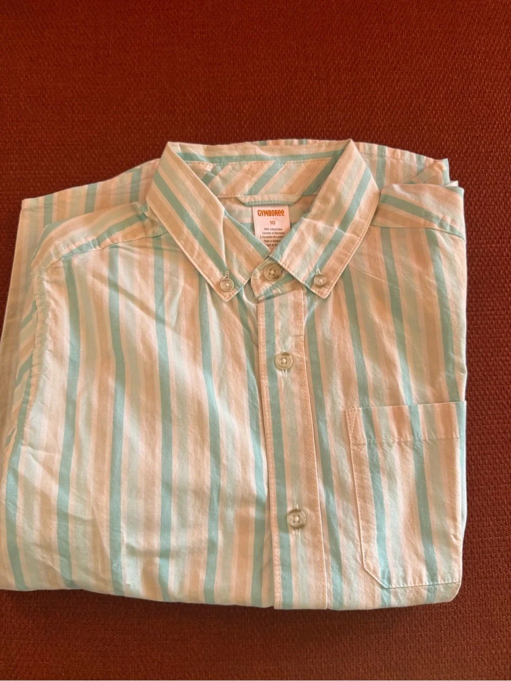 Gymboree Mint & White Striped Casual Button-Down Kids Shirt size 10